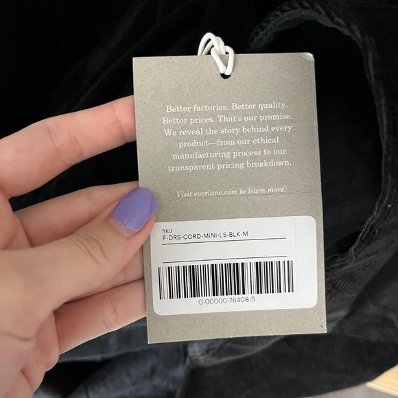 Everlane The Corduroy Black Puff Sleeve Cotton Blend Babydoll Mini Dress Medium - Picture 11 of 12